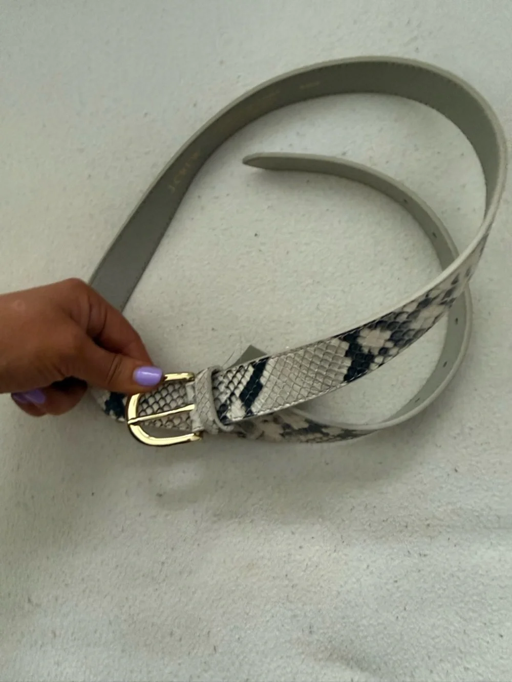J. Crew Snake-Print Leather Belt in Black and Cream with Gold Buckle - Picture 2 of 3